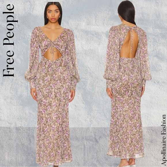 FREE PEOPLE BY FOR LOVE AND LEMONS WYNNE MAXI DRESS SMALL NWT IN PURPLE - Picture 1 of 8